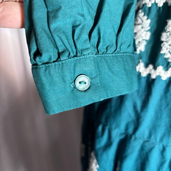 ZARA Sz L Tiered Ruffle Puff Sleeve Hidden Buttons Belted Embroidered Dress - Picture 8 of 10